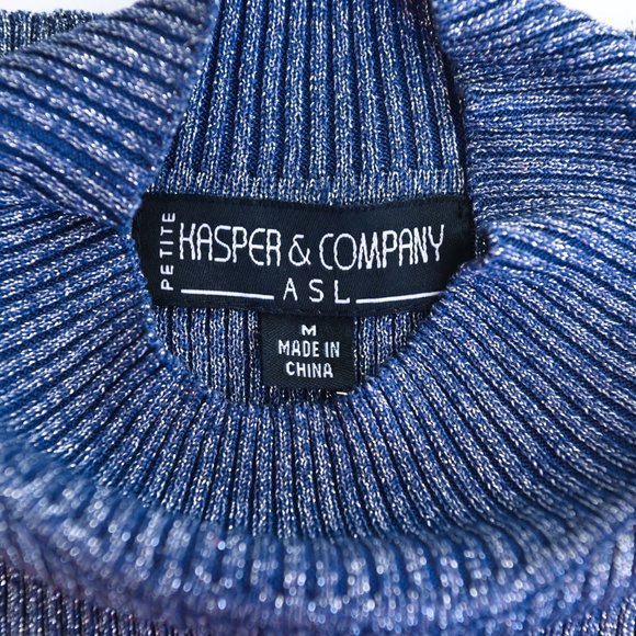 KASPER & COMPANY Blue Ribbed Mock Neck Top & Cardigan - Size P Medium - Picture 10 of 11